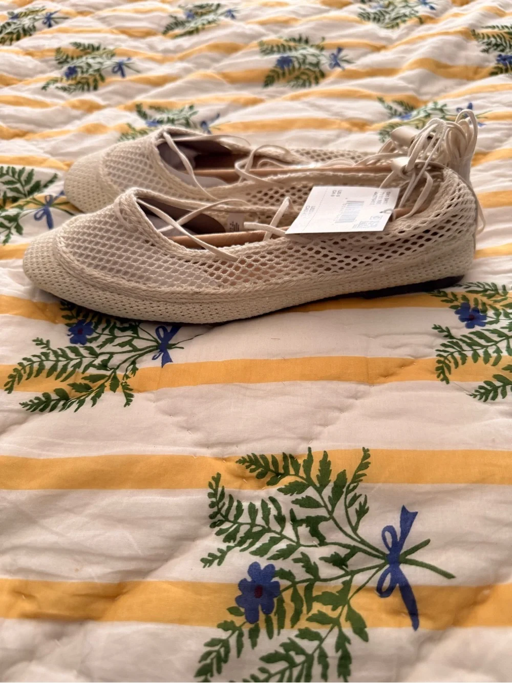 NWT Ivory Crochet Lace-Up Ballet Flats | Coastal Cottagecore | Size 9